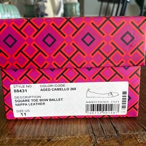 Tory Burch Square Toe Ballet Shoe, Leather Size 11, Never Worn, Aged Caramello